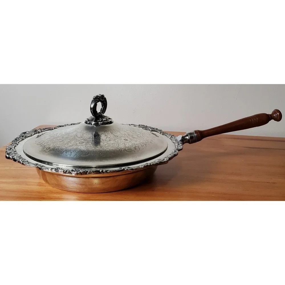 Vintage EPCA Bristol SilverPlate by Poole 118 Wood Handle Chafing Pan Dish‎ 12